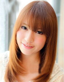 栗色韩式平刘海内扣中长发发型 层次感极强